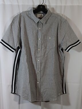 Sovereign Code Mens Large Shirt Knit Pearl Snap Striped Trim